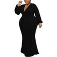 thumbnail image 1 of MAWCLOS Robes Maxi pour Femmes Grande Taille Longue Robe Col en V Décontractée Ample Vacances Manche Noir 4TG, 1 of 3