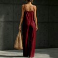 thumbnail image 4 of Women's Linen-Blend Sleeveless Jumpsuit - Spaghetti Strap Wide Leg Romper with Pockets, Loose Fit Casual One-Piece for Spring & Summer Wine M, 4 of 5