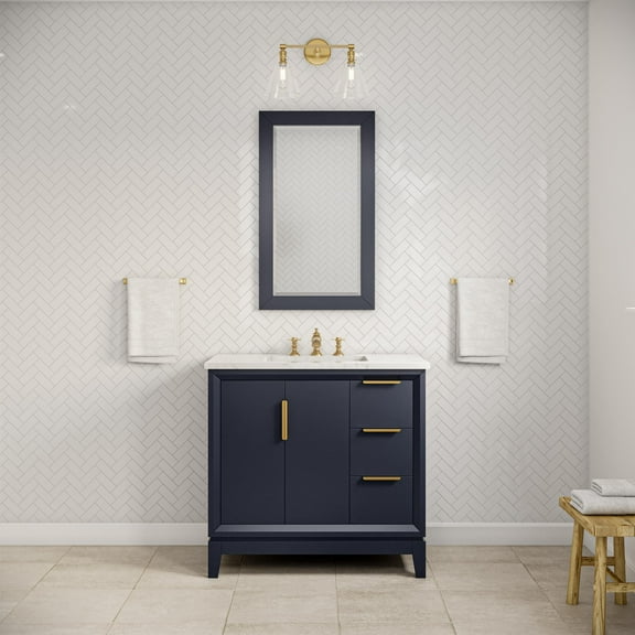 Water Creation Elizabeth 36" Wood Single Bathroom Vanity in Blue/Satin Gold