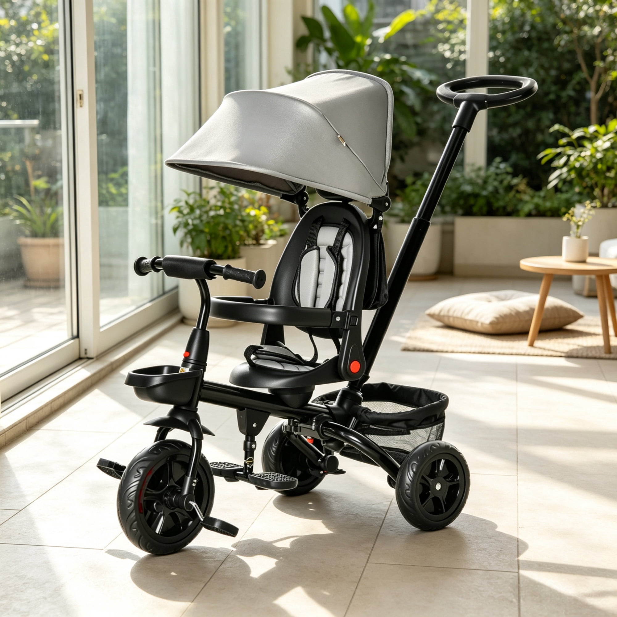5-in-1 Kids Tricycle with Push Handle and Canopy for Ages 1-5