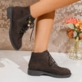 thumbnail image 5 of AVRNLIQ Womens Soft Flock Ankle Boots - Brown, Low Block Heel, Lace-Up & Side Zipper with Beads/Tassel, Comfortable for Daily/Work, Size 42, 5 of 9