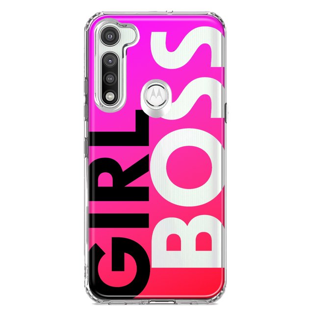 MUNDAZE Motorola Moto G Fast Shockproof Clear Hybrid Protective Phone Case Pink Clear Funny Text Quote Girl Boss Cover
