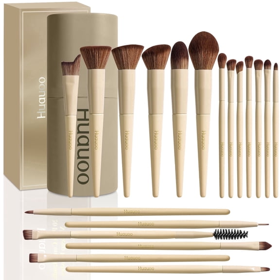 Makeup Brush Set 20 Pcs Premium Synthetic Foundation Powder Concealers Eye Shadows Blush Makeup Brushes with Travel Case (Matte white beige)