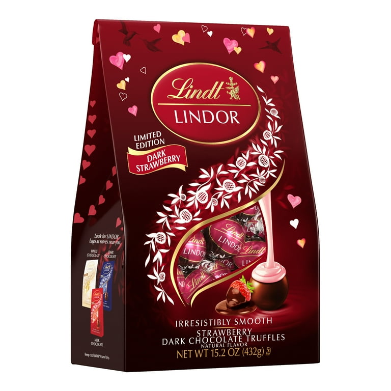 Lindt LINDOR Valentine's Dark Chocolate Truffles, Strawberry