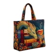thumbnail image 3 of Quilted Fabric Tote Bag, Fantasy Dragon Floral And Teacup Pattern Handbag, Vintage Creature Printed Shoulder Bag For Daily Commute Shopping Essentials Storage,17"x15", 3 of 6