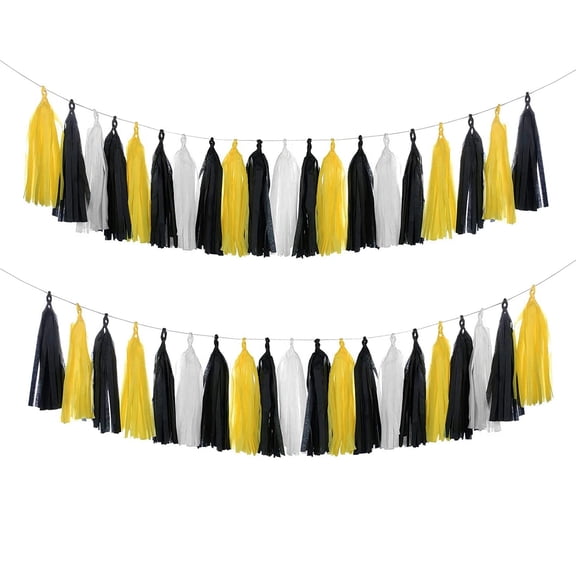 Yellow White and Black Tassel Garland Banner Paper Tassels for Party Decorations,Pack of 15