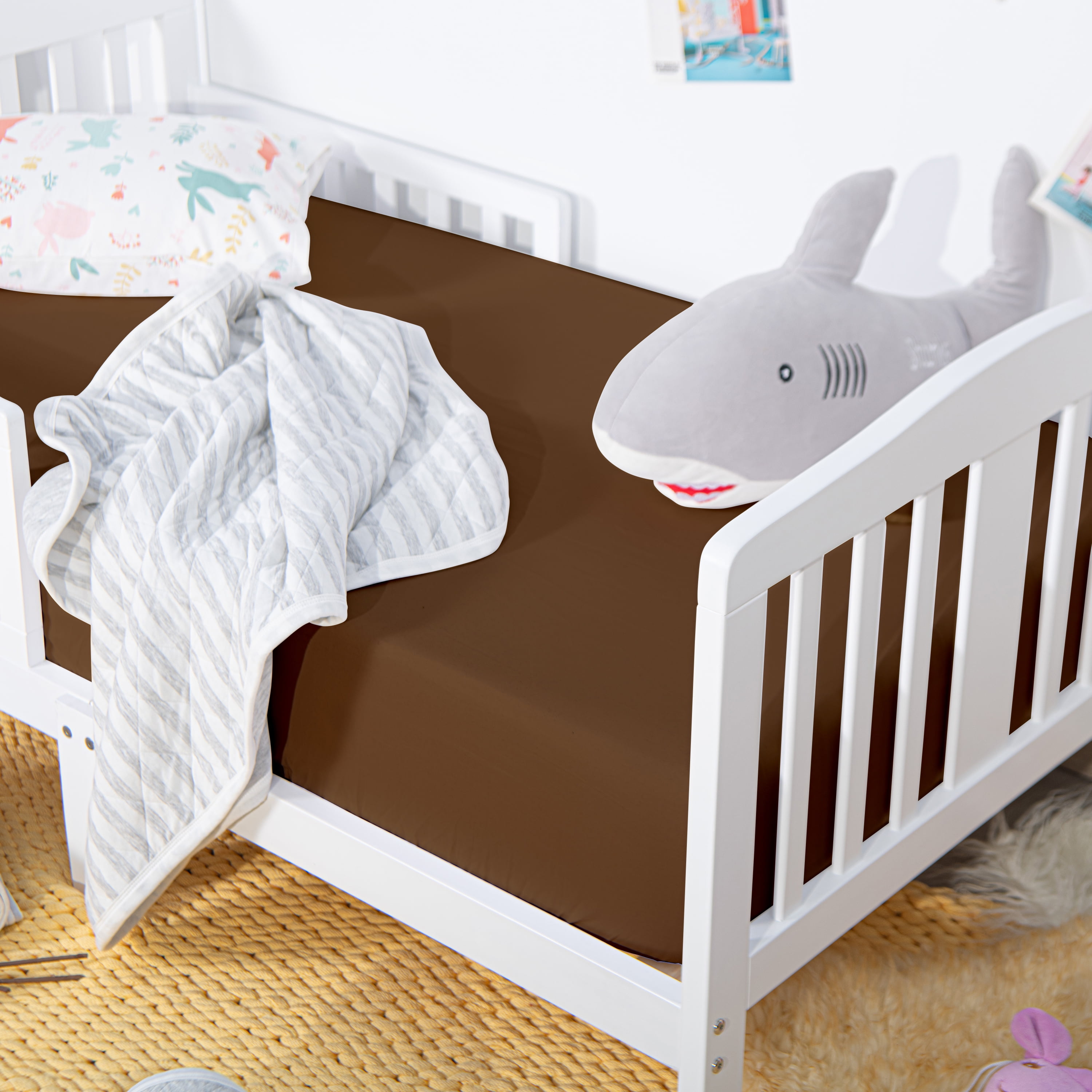 Microfiber Easy Care Fitted Crib Sheet, Ultra Soft and Cozy Toddler Sheet for Baby Boys and Girls, Brown, 28" x 52"