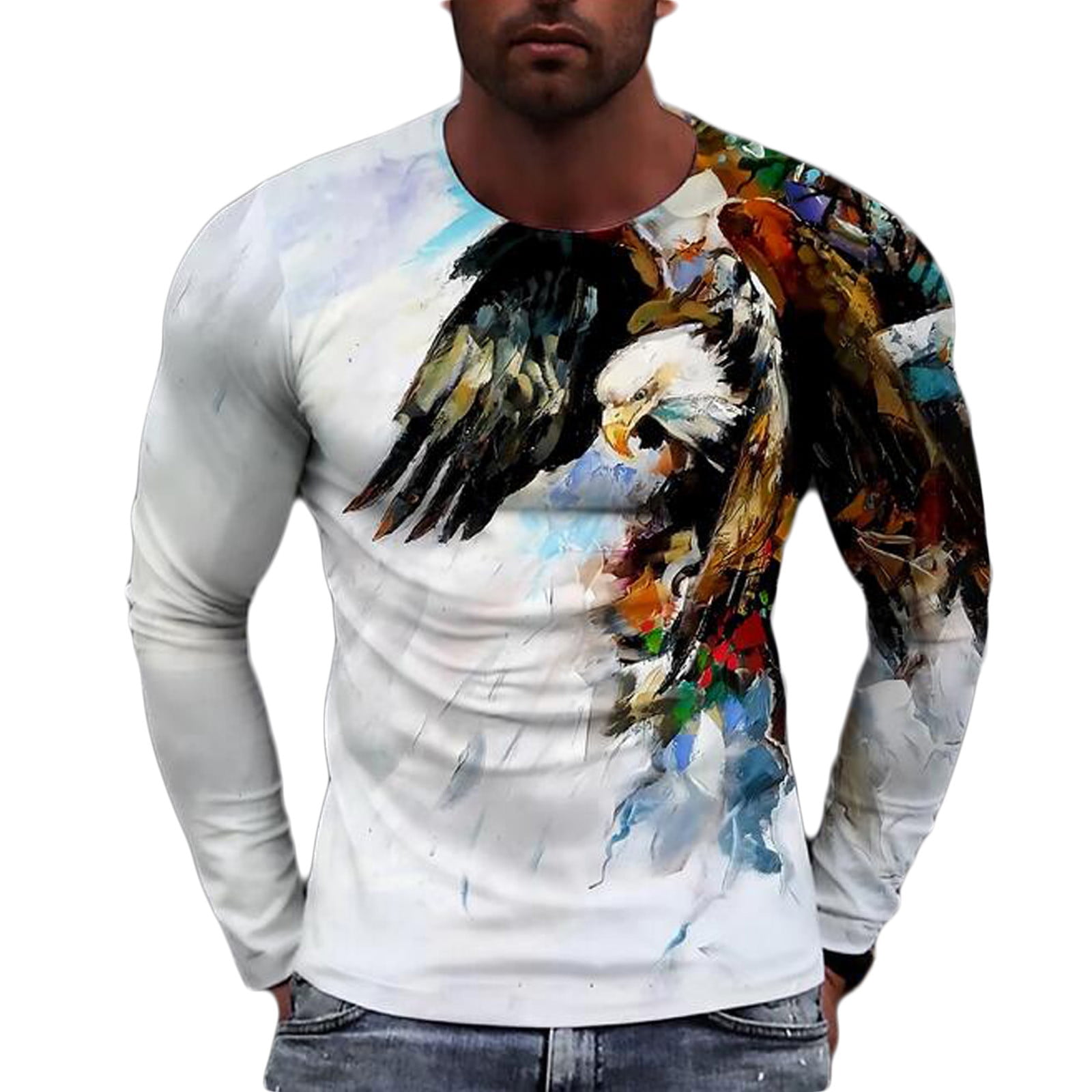 Stamzod Men's Eagle Pattern Casual T-Shirts Long Streetwear 3D Animal Printing Hip Hop Male Tops Tee Plus Size Red XXXL Walmart.com