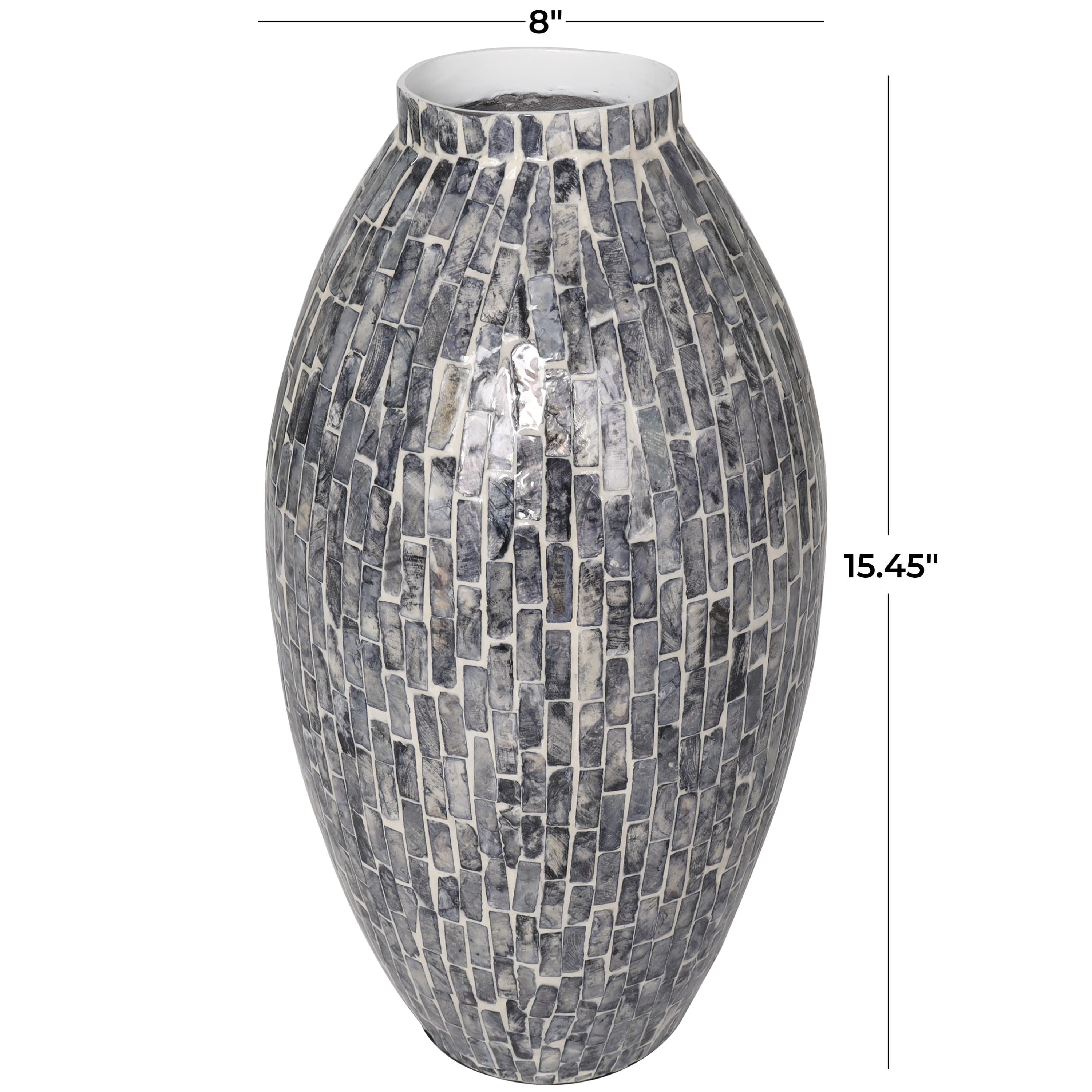 DecMode 15" Handmade Mosaic Inspired Gray Mother of Pearl Vase