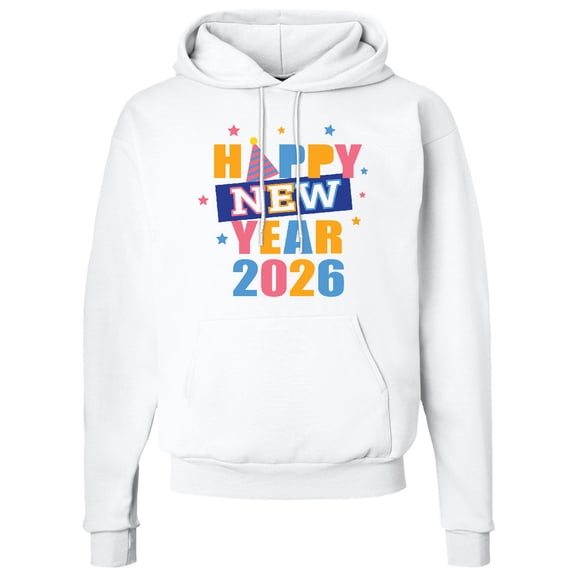 Inktastic Happy New Year Colorful 2026 with Stars Adult Hoodie Sweatshirt