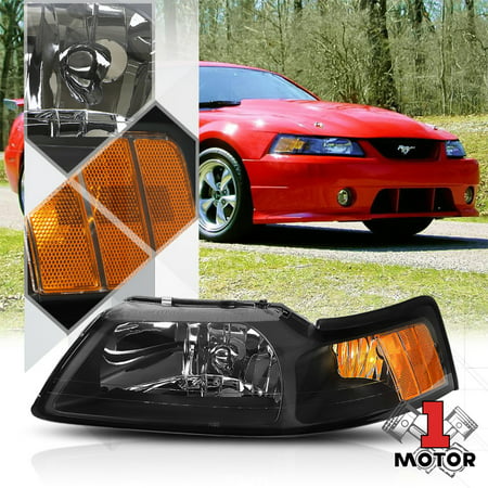 Left LH Driver Side Black Headlight Head Lamp Assembly for 99-04 Ford Mustang 00 01 02 03