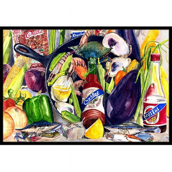 Crystal Hot Sauce With Camellia Beans And Black Skillet Indoor & Outdoor Mat, 24 x 36 in.