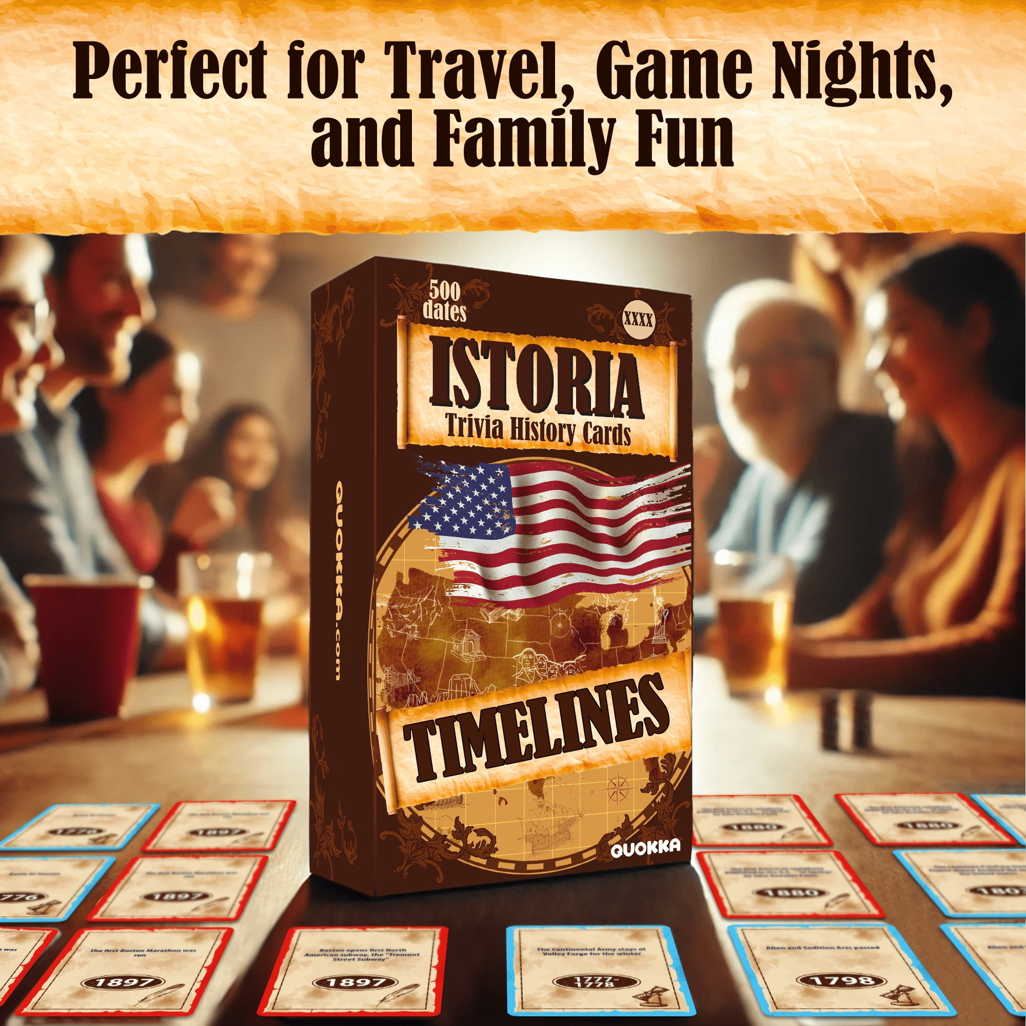 Quokka Board Card Game for Adults - Istoria 500 Trivia Cards for Ages 15 + - USA History & Personality Board Card Game