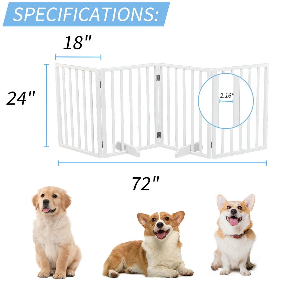 GVN Freestanding Pet Gate, Dog Gate,The Wooden Dog Fence White