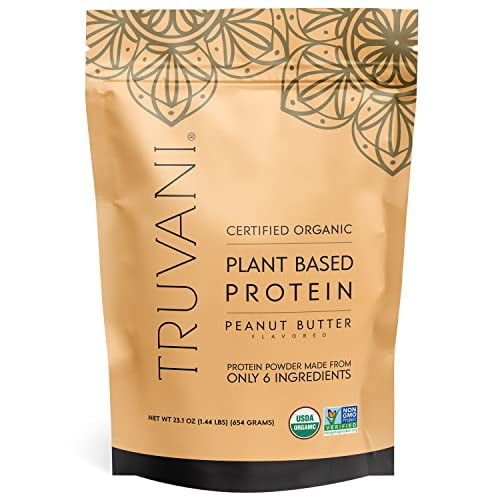 Truvani Proteína de guisante vegana en polvo | Mantequilla de maní | 20 g de proteína orgánica a base de plantas | 20 porciones | cetogénico | Sin gluten ni lácteos | Bajo en carbohidratos | Sin azúca