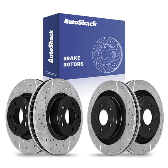 AutoShack Front Vented & Rear Vented Drilled & Slotted E-Coated Brake Rotors 4-PC Set Replacement for 2015-2020 Ford Mustang ShadowGuard