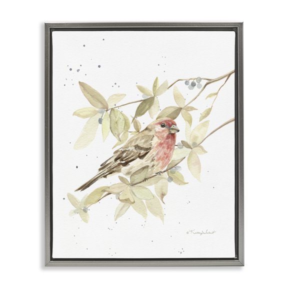 Stupell Industries Rustic Lodge Bird on Branch Watercolor Gray Floating Frame Canvas Art, 17 x 21, by Kelley Talent