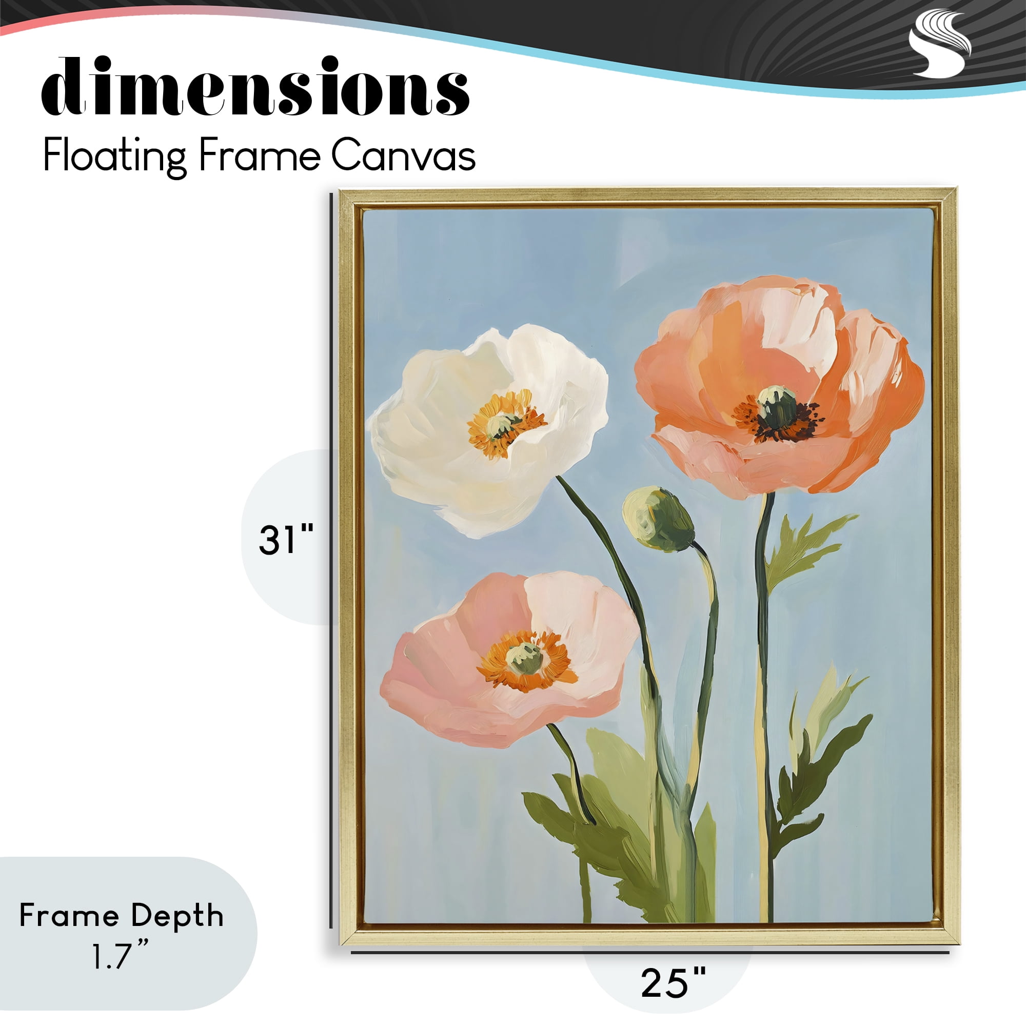 Stupell Industries Pastel Poppy Blooming Trio Gold Framed Floater Canvas Wall Art, design by The Prints Vibe