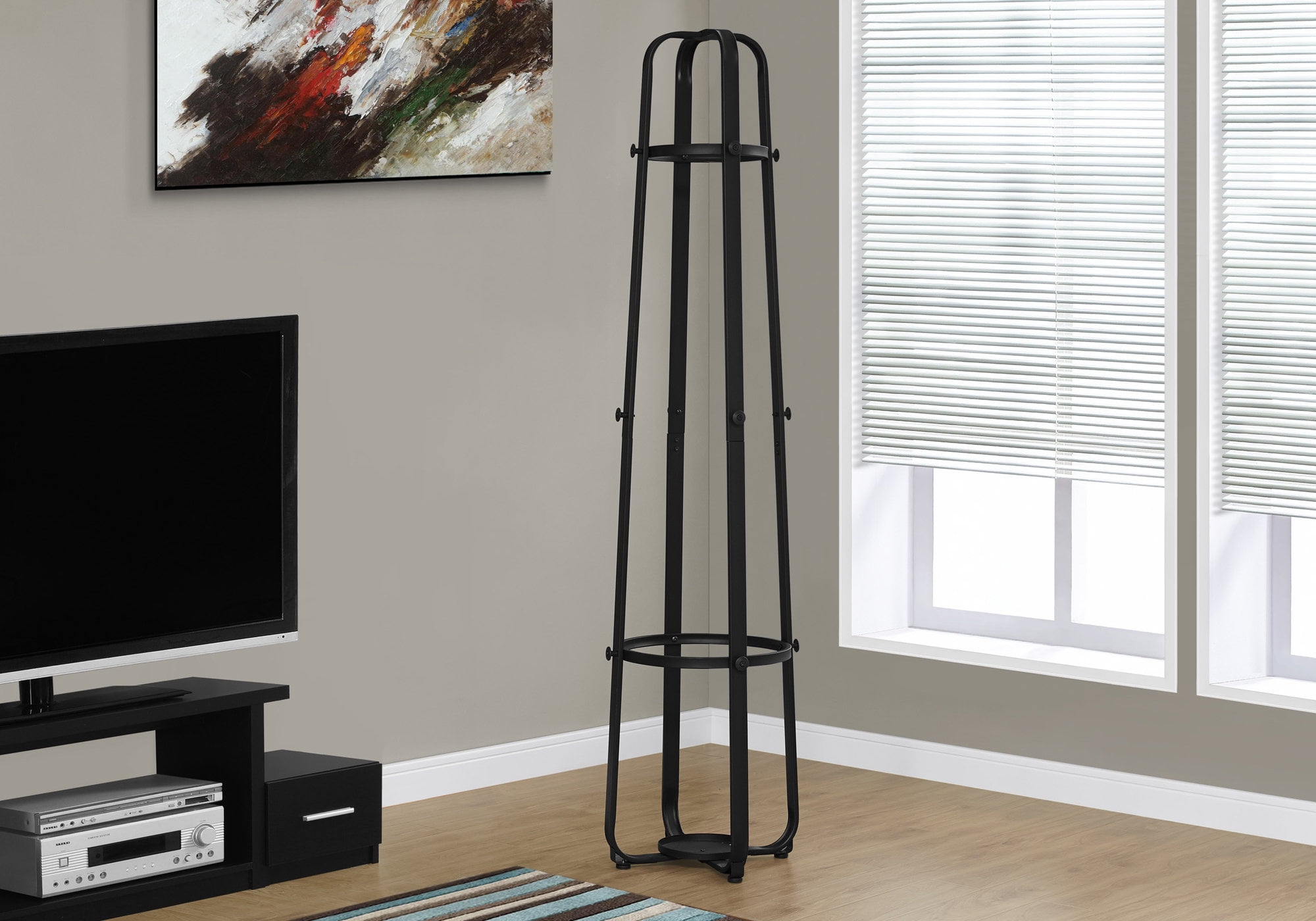 Coat Rack 72"H / Black Metal With An Umbrella Holder