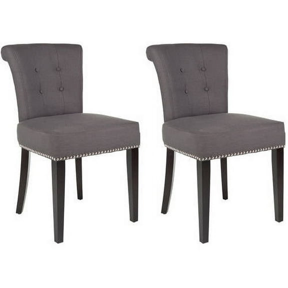 SAFAVIEH Sinclair Contemporary Glam Ring Chair w/ Silver Nail Heads, Charcoal/Espresso