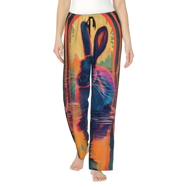 Balery Neon Rabbit In Archway Pantalones de pijama para mujer, pijamas ultraligeros, pantalones de estar por casa-3X-Large