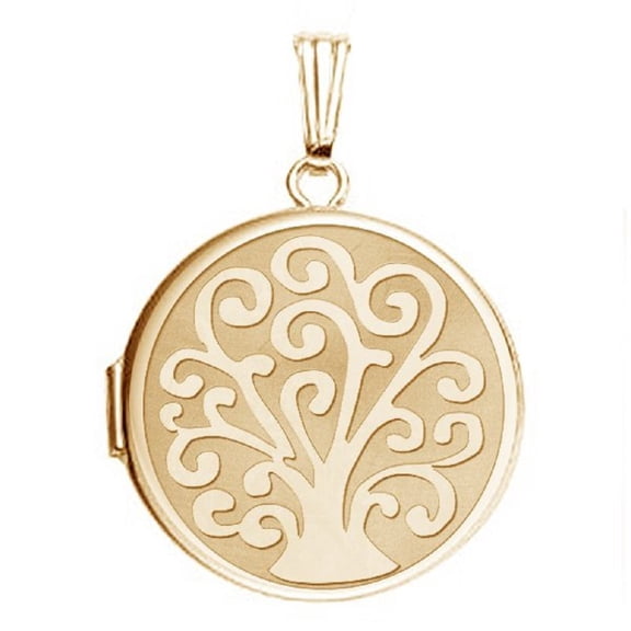 Picturesongold.Com 14k Yellow Gold Filled Tree of Life Round Locket Necklace Unisex Adult - 3/4 inch x 3/4 inch