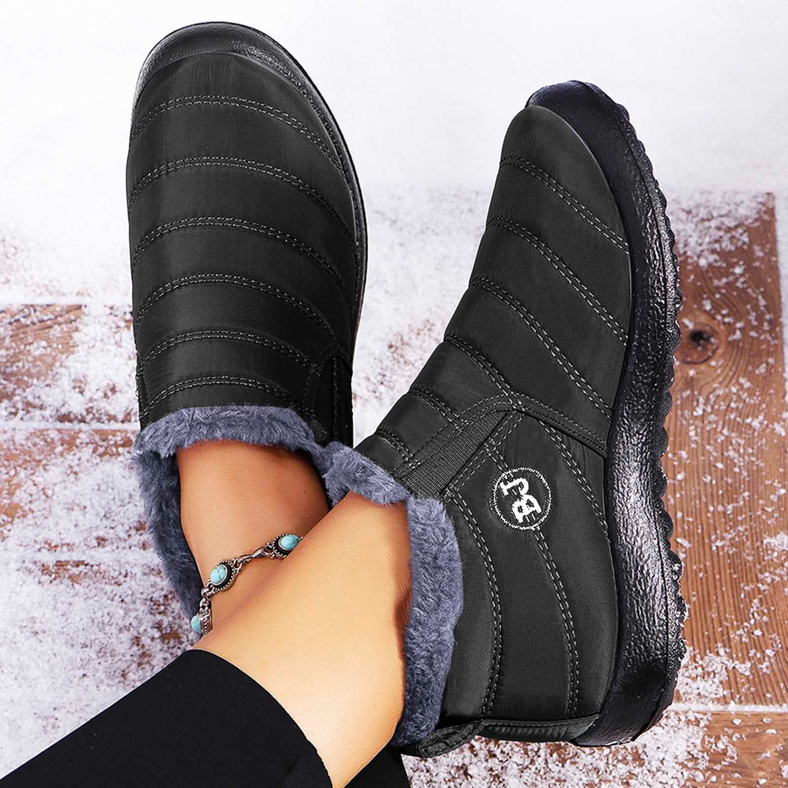 Gyexs Women's Snow Boots Waterproof, Winter Shoes Women Size 9, Fuzzy, Snap, Chukka, Round Toe, Women's Fashion, Black, Size 12