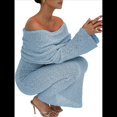 thumbnail image 3 of Vestido Ajustado Tipo Suéter con Hombros Descubiertos para Mujer, Elegante, de Larga, para Fiesta en Club, Midi y Formal. Azul S, 3 of 9