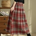 thumbnail image 6 of Ndbuld Stretchy Waist Bohemian Cotton Casual Half Skirt Women's Thick Woolen Elastic Waistband Plaid Skirt Retro A-line Skirt Gift for Girls,Red, 6 of 7