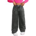 thumbnail image 3 of GiLiling Teen Girls Y2k Baggy Jeans Wide Leg High Waist Elastic Waist Vintage Aesthetic Cargo Denim Pants (Black-A, 8-9 Years), 3 of 6