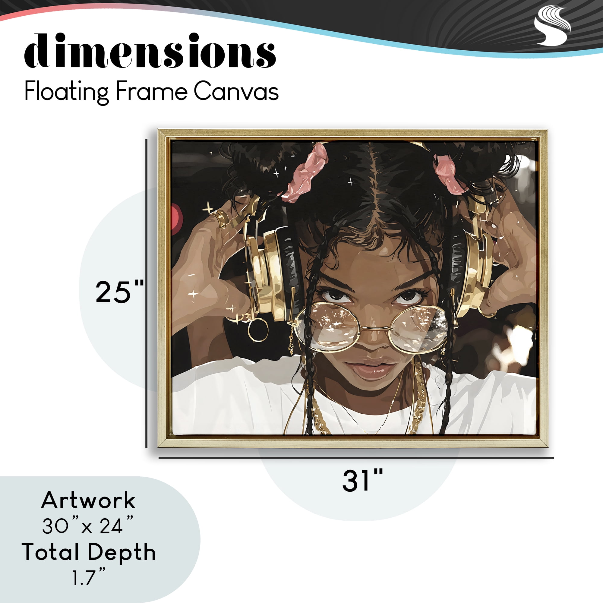 Stupell Industries Trendy Girl with Gold Headphones Gold Framed Floater Canvas Wall Art, design by Franklyn Gregory