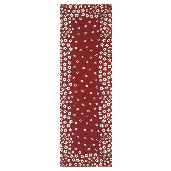 Wild Flower Collection Cotton Screen Printed Rug (2'6"X8')-Burgundy