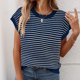 thumbnail image 1 of mfyjkho Tops Para Mujer, Blusas De Cuello Redondo Y Manga Corta Con Cremallera A Rayas Para Mujer Tops De Tallas Grandes S, 1 of 7
