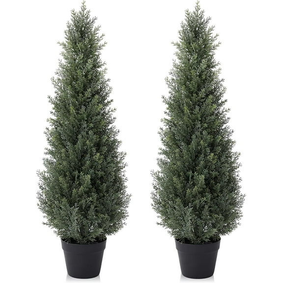 3FT Artificial Cedar Topiary Trees for Outdoors Potted Fake Cypress Trees Faux Evergreen Plants for Home Porch Decor Set of 2