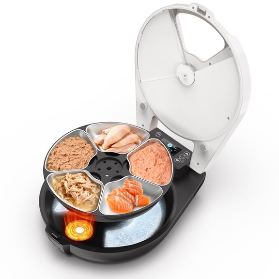 RESPURR Smart Automatic Wet Food Cat Feeder with 5 Meals for 3 Days, Semiconductor Cooling & Heating, Wet & Dry Cat Food Dispenser with 304 Stainless Steel Bowl, White