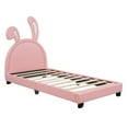 thumbnail image 5 of Aukfa Upholstered Platform Bed with Bunny Ears Headboard for Kids, Faux Leather Twin Bed Frame - Pink, 5 of 8