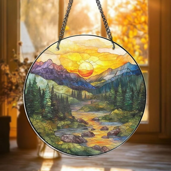 Mountain Range STAINED GLASS Suncatcher, Nature Suncatcher For Window Hanging, Stained Glass Window Decor, Suncatcher Ornament, Home Decor