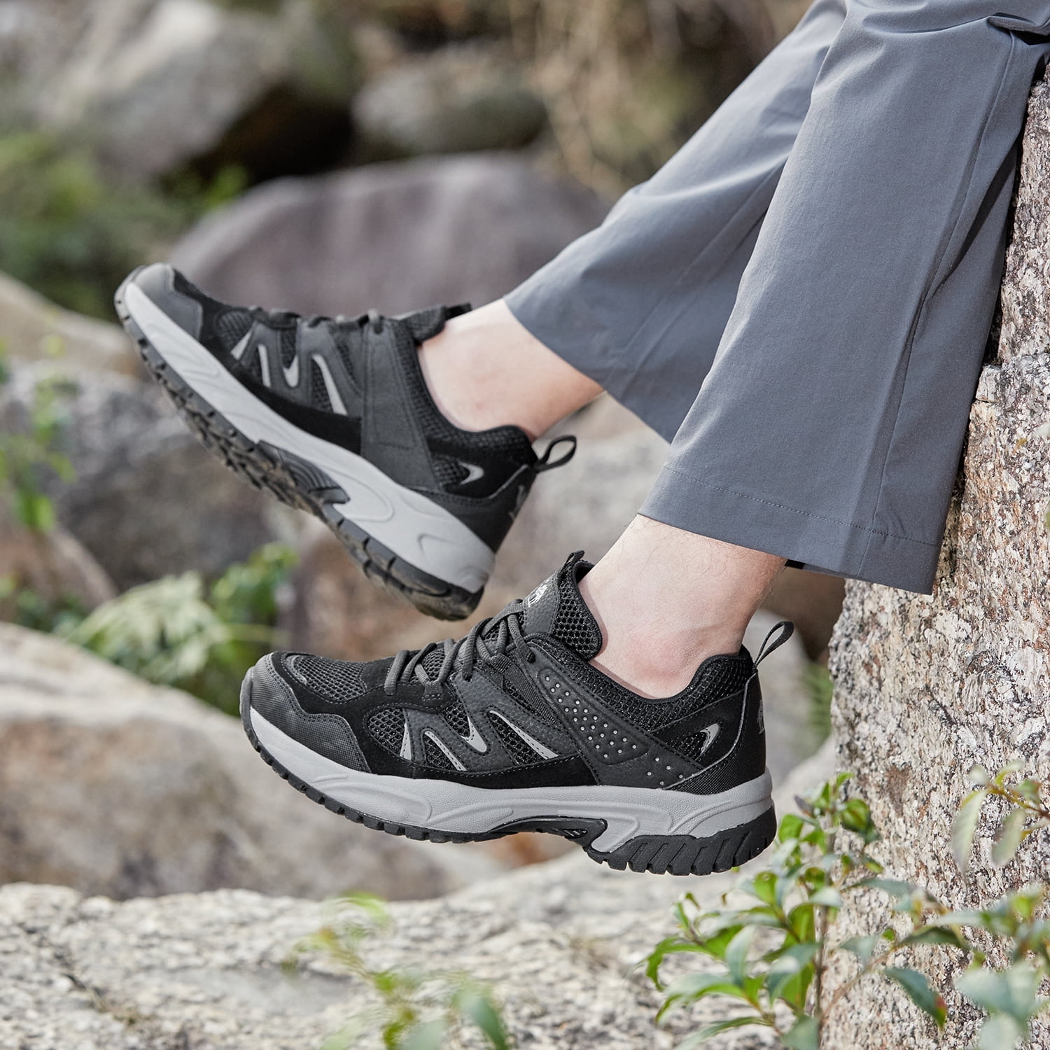 OutPro Men's Hiking Shoes Non-Slip Lightweight Sneakers Breathable Athletic Shoes Low-Top Trail Running Shoes