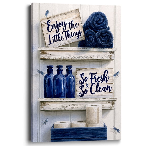 Wallume Store Rustic Blue Bathroom Quote Canvas Wall Art Restroom Laundry Decor 12x8 Inch