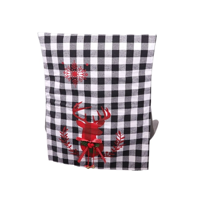 Funda navideña para silla, estilo nórdico, patrón de alce navideño con campana, muebles, decoración para sala de estar, funda, accesorios Kits de decoración para fiestas Cuadrícula blanca negra Inteprter HA069866-01