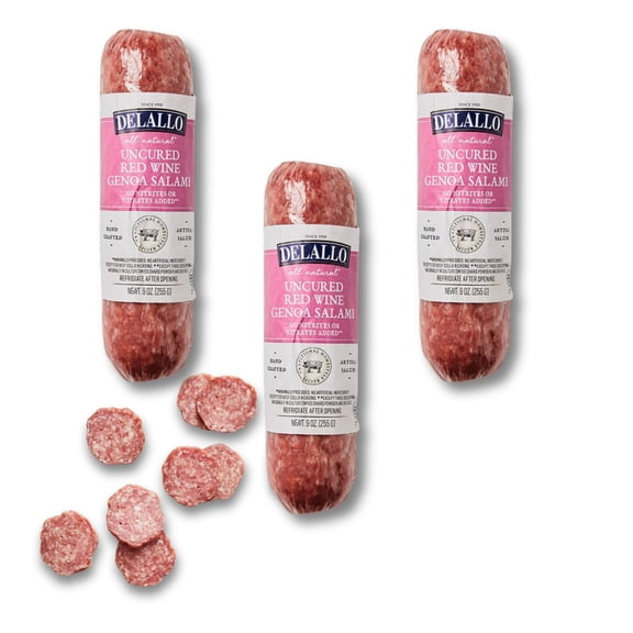 DeLallo Red Wine Salami, Air-Dried Sausage, All Natural, 9 oz Stick, (3 Pack)