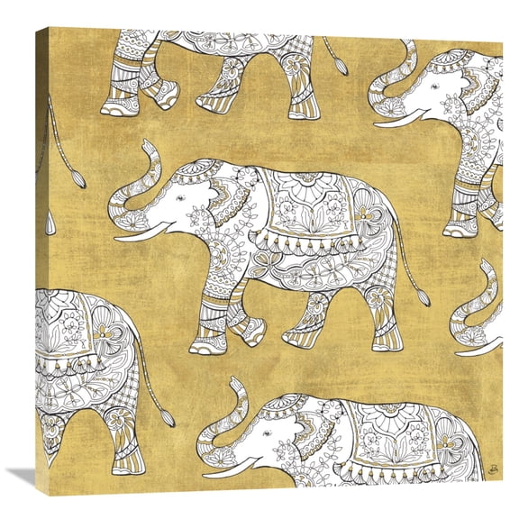 Global Gallery's 'Color my World Elephant Pattern Gold' by Daphne Brissonnet Stretched Canvas Wall Art