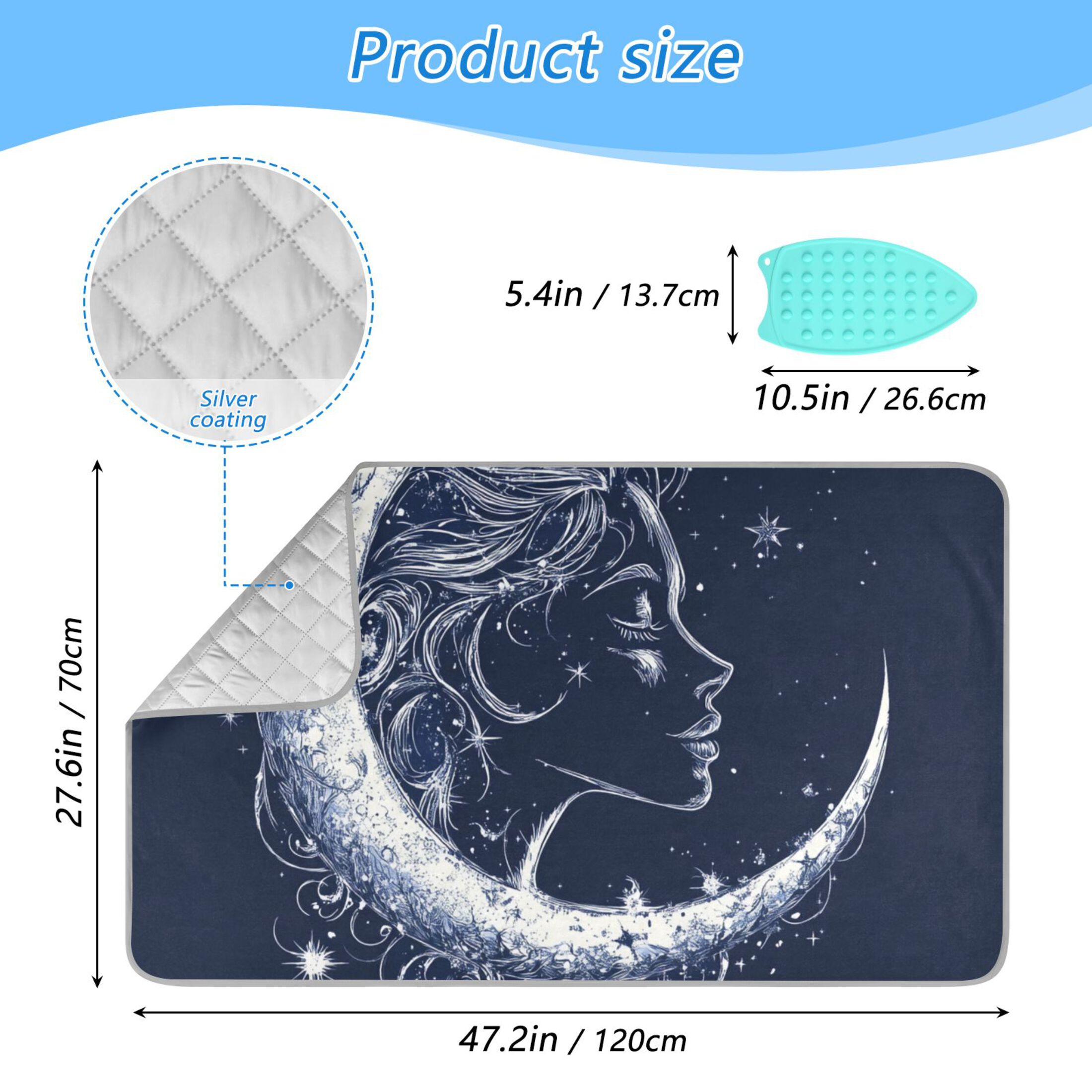 Celestial Moon Star Beautiful Side Face Ironing Mat Blanket Portable Travel Ironing Pad Heat Resistant Pad 47.2" x 27.6”