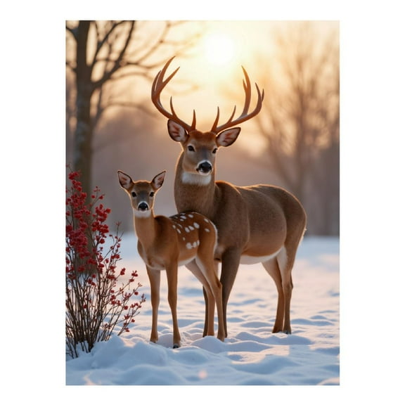 Diamond Art Kits for Adults, Deer Winter Snow Sunset Scene 5D Diamond Painting Kits for Adults Beginners, DIY Full Drill Diamond Painting, Gem Art and Crafts 12x16