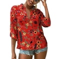 thumbnail image 3 of Sonducket Blusa informal con botones de manga larga y estampado de gasa para mujer Prendas para la parte del cuerpo Rojo SG, 3 of 6
