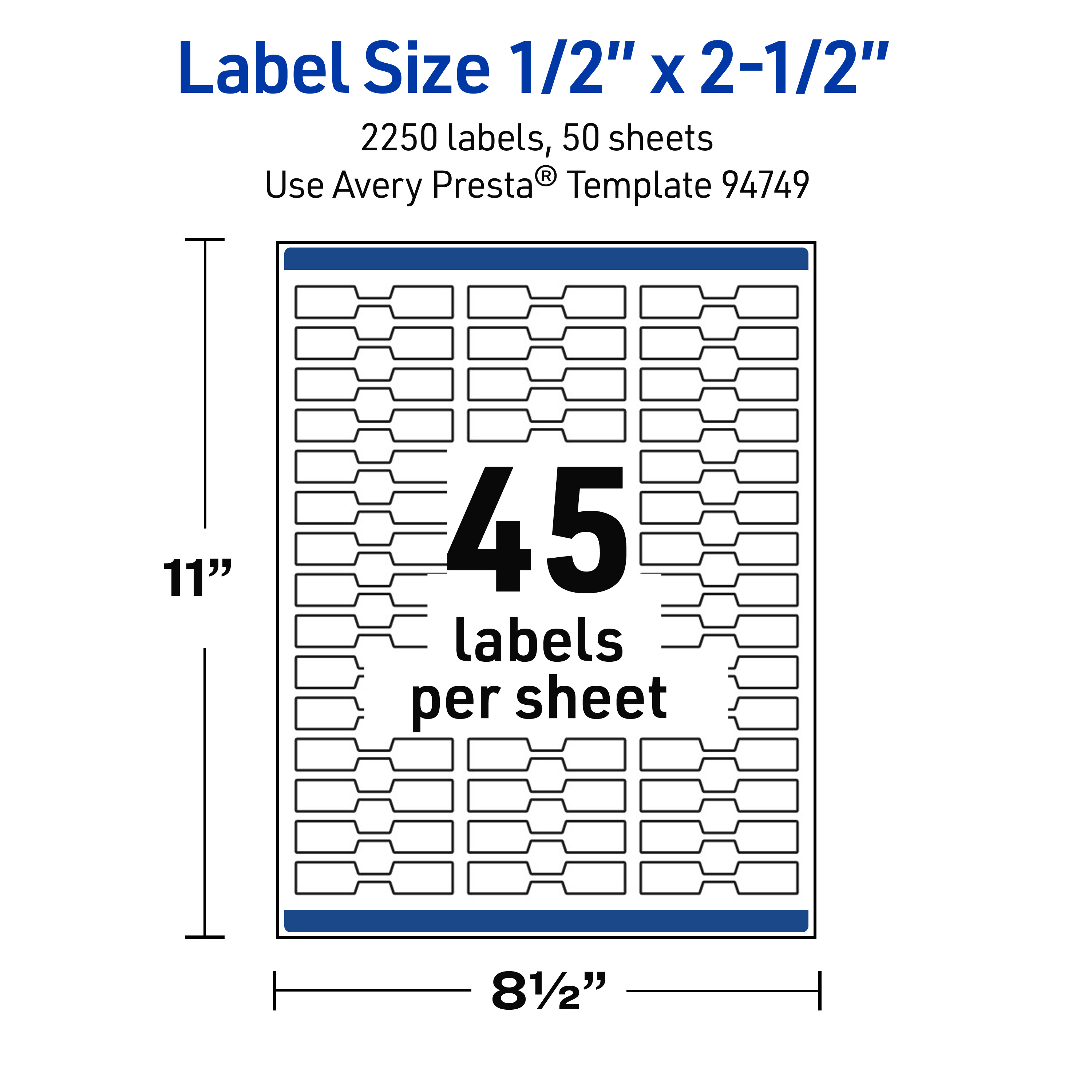 Avery Waterproof Barbell Labels, 0.5" x 2.5", 2250 Total