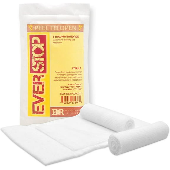 Ever Ready First Aid EverStop First Aid Blood Stopper Compress Multi-Purpose Wound and Trauma Dressing - 3 Pack