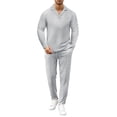 thumbnail image 2 of Men's Spring Fall 2-Piece Set, Casual Collar Long Sleeve Shirt and Long Pants, Smart Casual Office Outfit For Business and Daily Wear,Light Gray,XL, 2 of 6