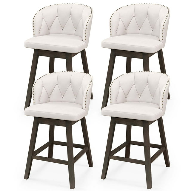 Costway 4 PCS Counter Height Bar Stools Fabric Upholstered Island Stools with 360° Swivel Seat Beige
