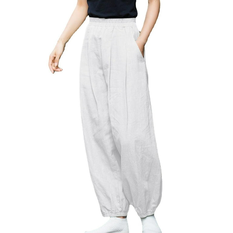 HUPOM Chino Pants For Women Training Pants Legging Low Waist Rise Full Slim  Bootcut White XL